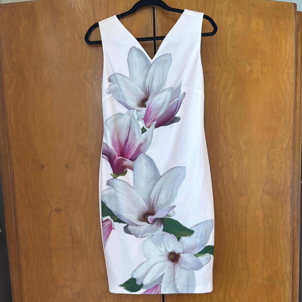 TED BAKER LONDON FLORAL DRESS with Rose Gold Zipper Size 3